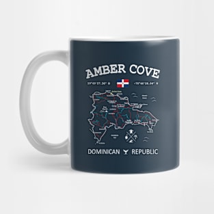 Dominican Republic Flag Travel Map Amber Cove Coordinates Roads Rivers and Oceans White Mug